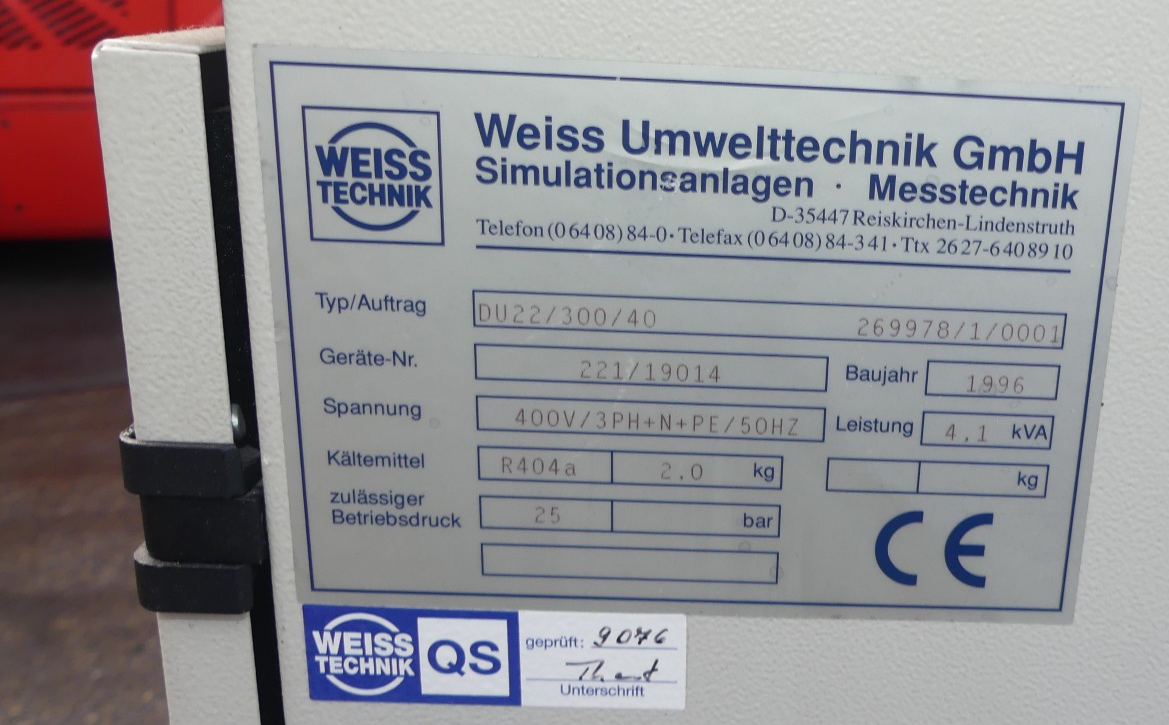 WEISS TECHNIK DU22/300/40 269978/1/0001 B.J 1996
