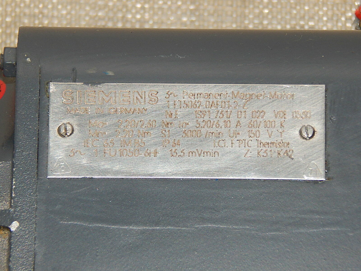 Siemens 1FT5062-0AF01-2-Z 3~Permanent-Magnet-Motor Servomotor Motor Used