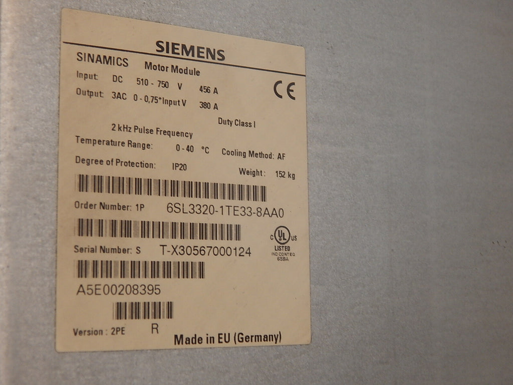 Siemens  Sinamics Single Motor Module 6SL3320-1TE33-8AA0 used