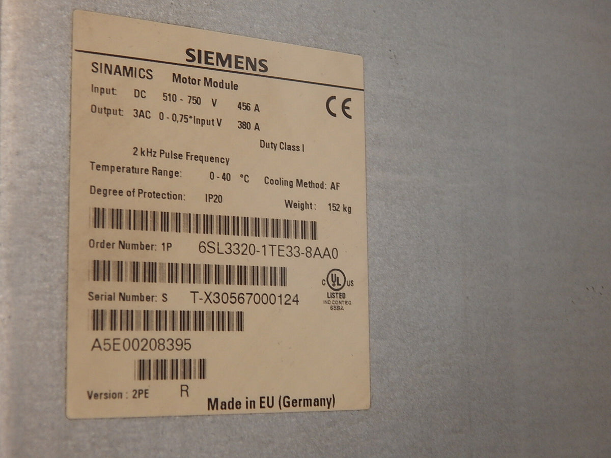  Siemens  Sinamics Single Motor Module 6SL3320-1TE33-8AA0 used