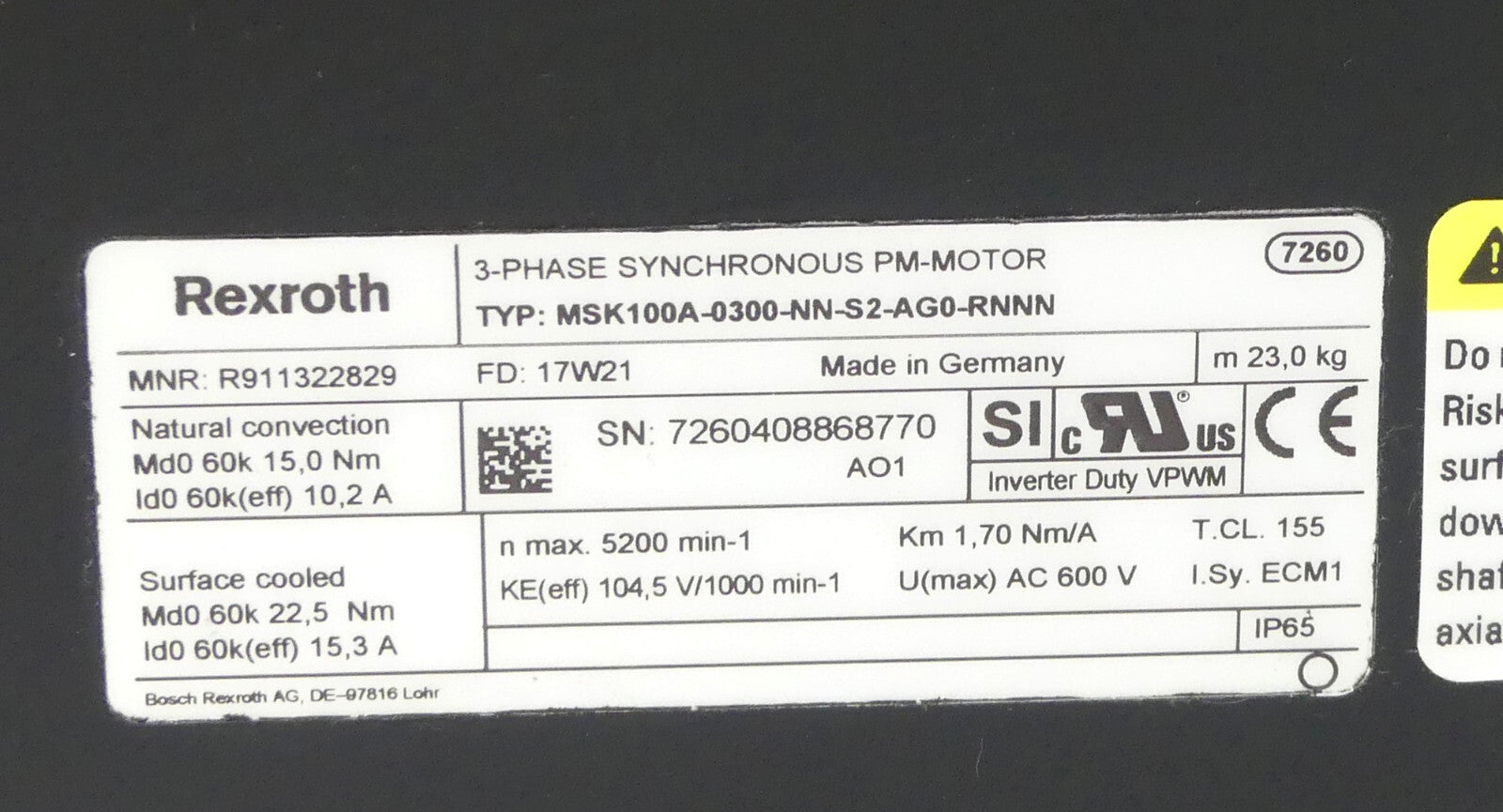 REXROTH MSK100A-0300-NN-S2-AG0-RNNN