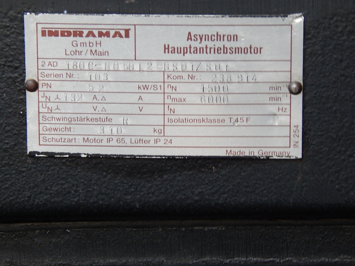 INDRAMAT SERVOMOTOR  2AD180C-B050L2-BS01/S01 52KW  Used