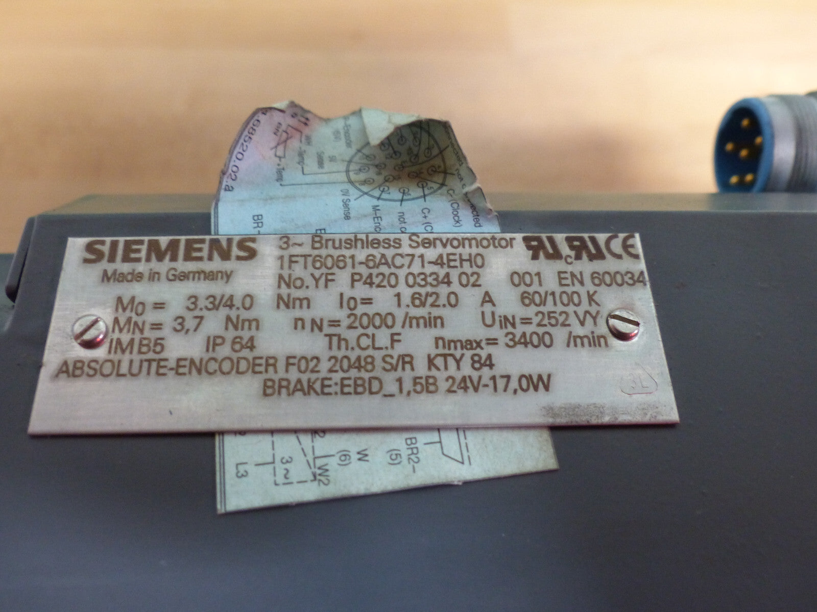 Siemens 3~Brushless Servomotor 1FT6061-6AC71-4EH0  1FT60616AC714EH0 used s.B