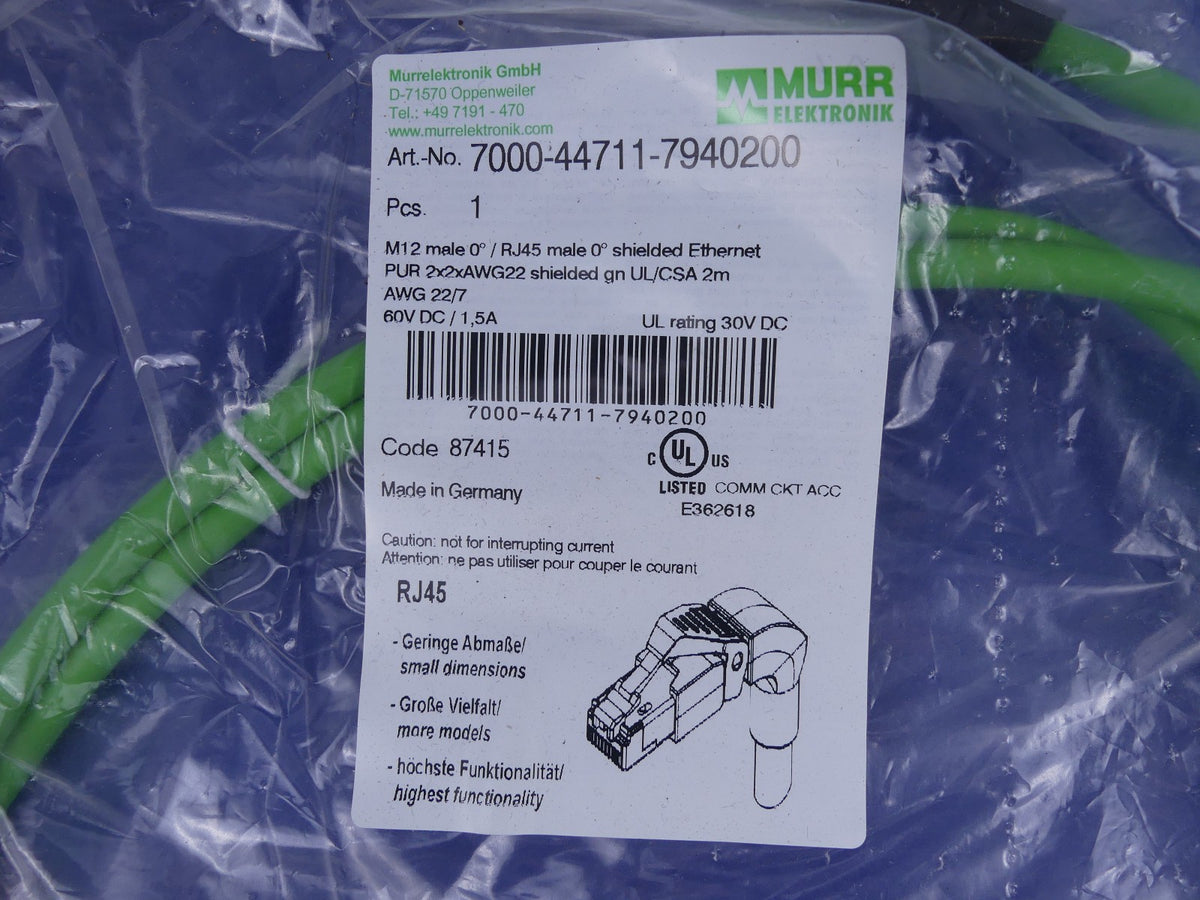 MURR ELEKTRONIK Ethernetkabel 3m | M12 | RJ45 7002-44711-7960300