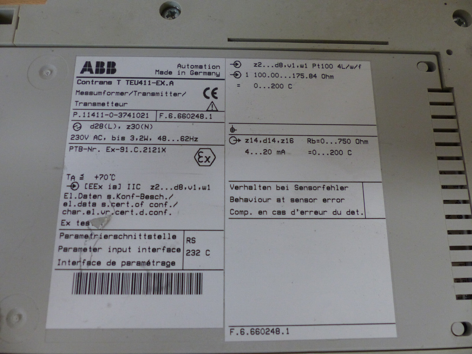 ABB CONTRANS T TEU 411-EX.A TRANSMITTER