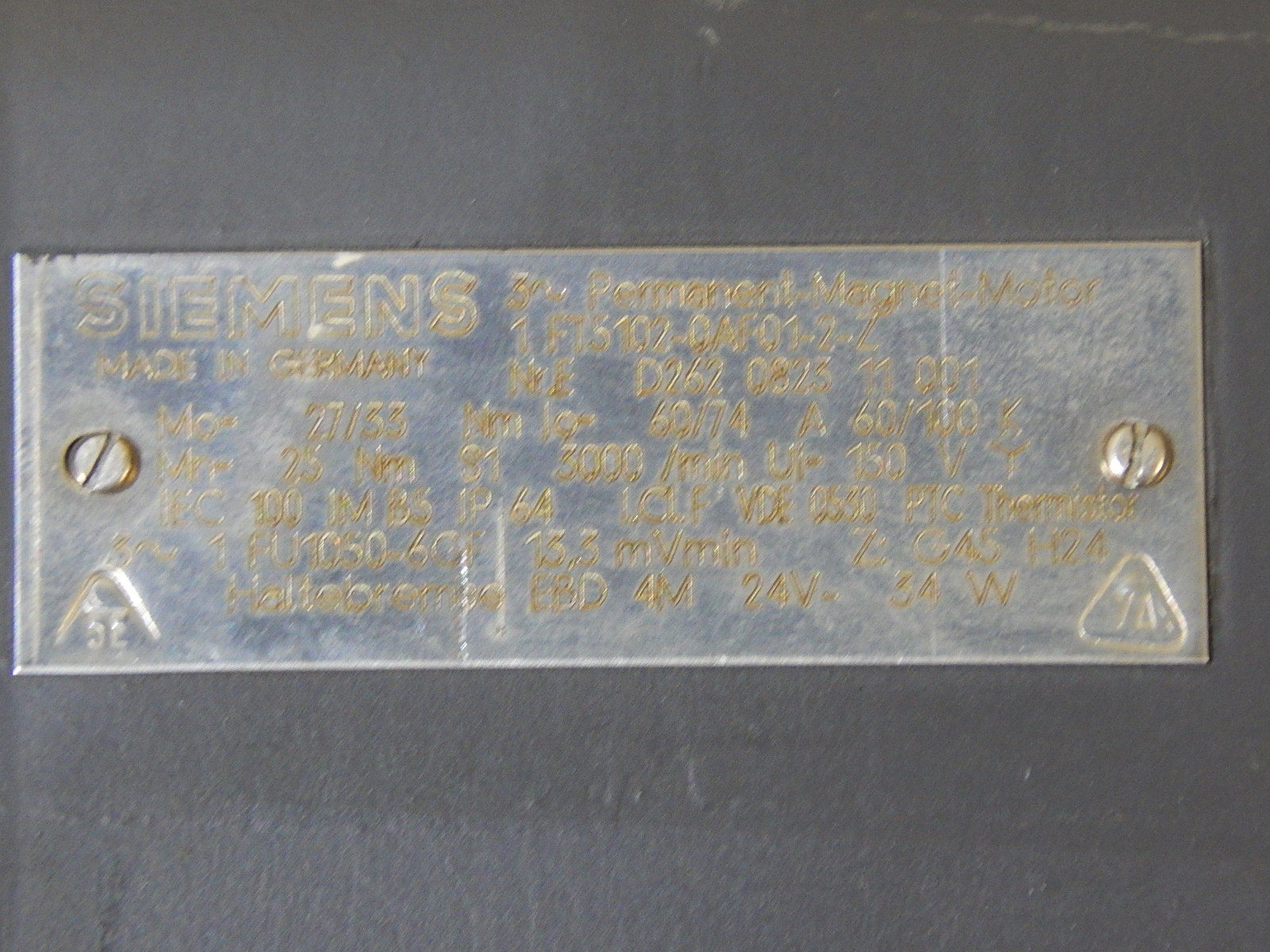 Siemens Permanent Magnet Motor 1FT5102-0AF01-2-Z + Heidenhain Drehgeber ROD 426B