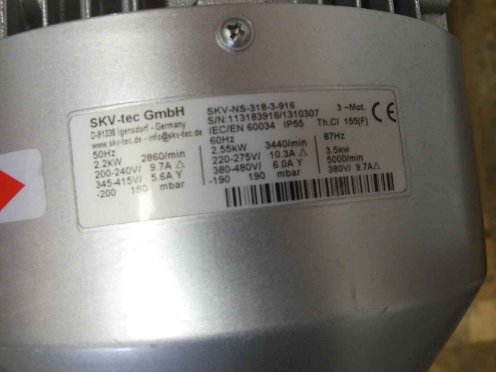 SKV-Tec SKV-NS-318-3-916 Seitenkanalverdichter Ringverdichter 2.2 kW 2860/min
