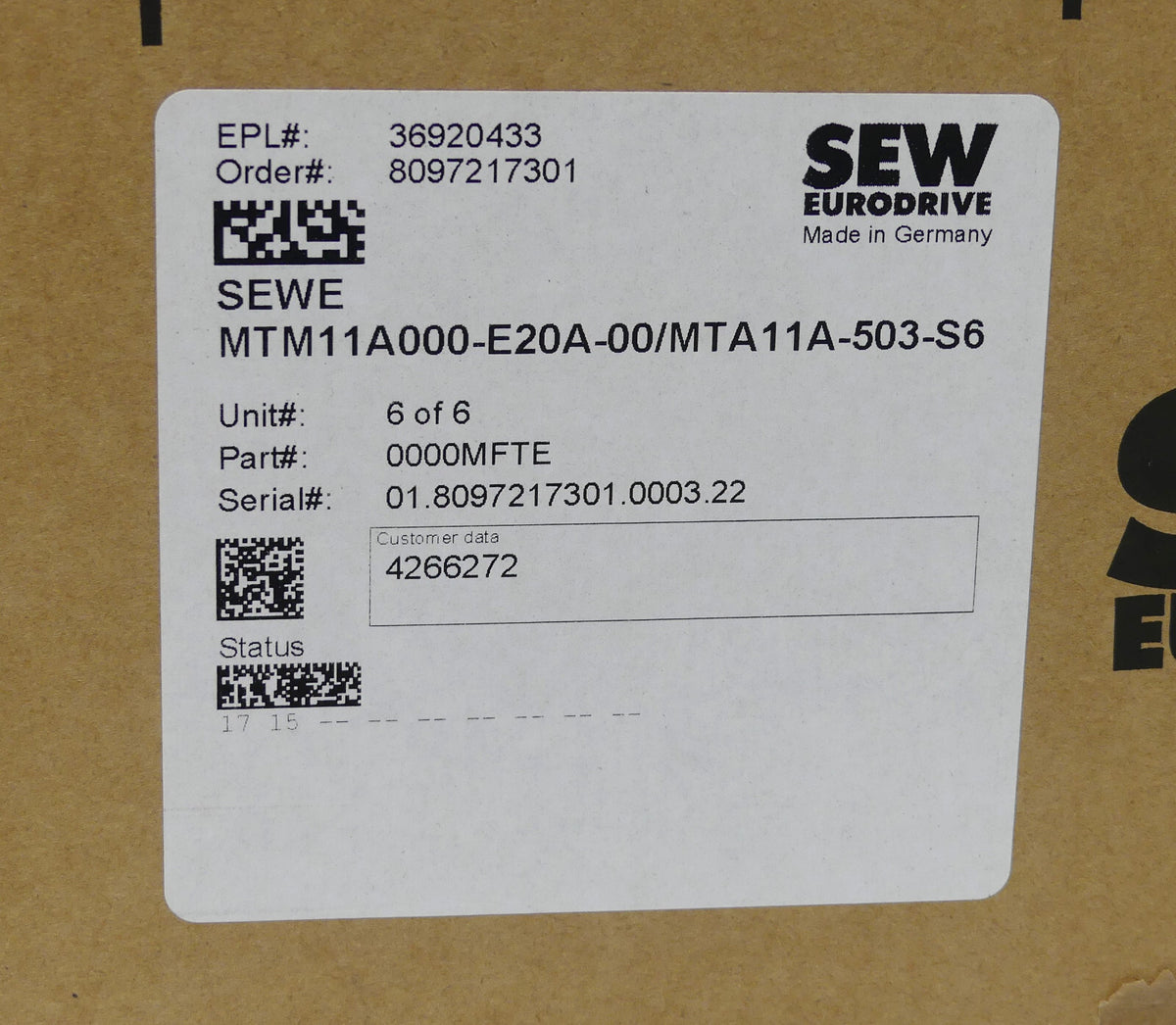SEW EURODRIVE MTM11A000-E20A-00/MTA11A-503-S6