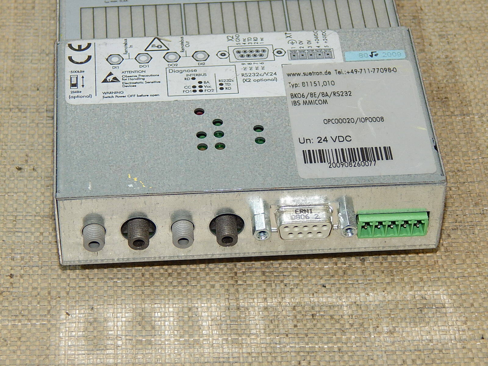 Suetron 81151,010 BK06/8E/8A/RS232 IBS MMICOM   24VDC Interface-Modul Used