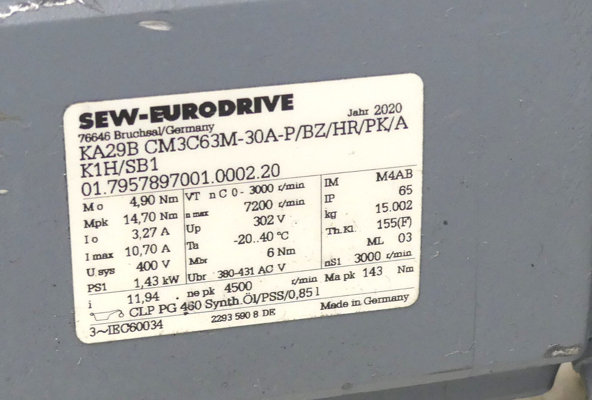 SEW-EURODRIVE KA29B CM3C63M-30A-P/BZ/HR/PK/AK1H/SB1