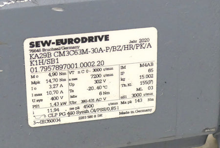SEW-EURODRIVE KA29B CM3C63M-30A-P/BZ/HR/PK/AK1H/SB1