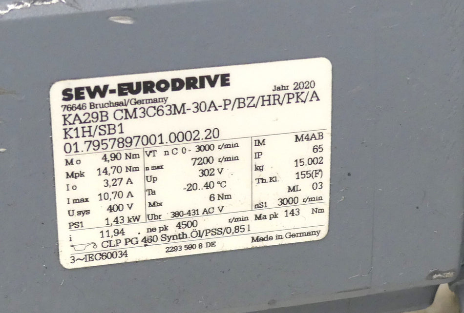 SEW-EURODRIVE KA29B CM3C63M-30A-P/BZ/HR/PK/AK1H/SB1