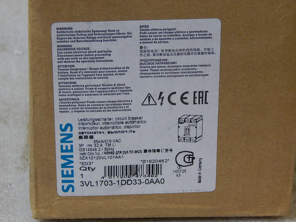 Siemens Circuit Breaker Leistungsschalter 32A 3 pol   3VL1703-1DD33-0AA0