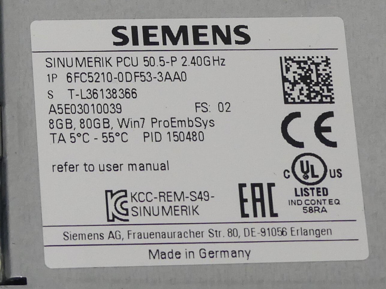 Siemens 6FC5210-0DF53-3AA0  mit festpelte