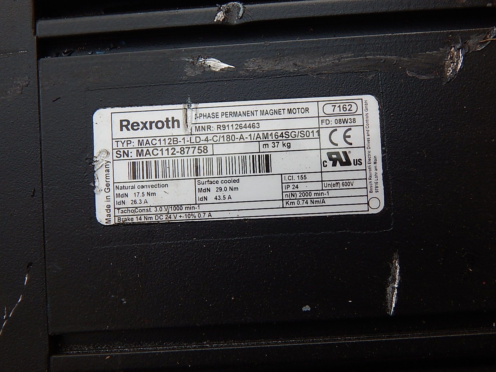 REXROTH INDRAMAT MAC112B-1-LD-4-C/180-A-1/AM164SG/S011 