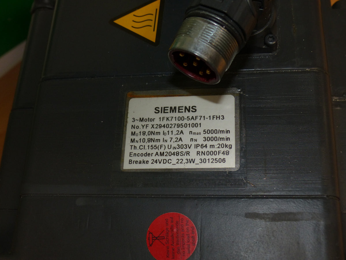 SIEMENS 1FK7100-5AF71-1FH3   1FK71005AF711FH3 used s.Bilder