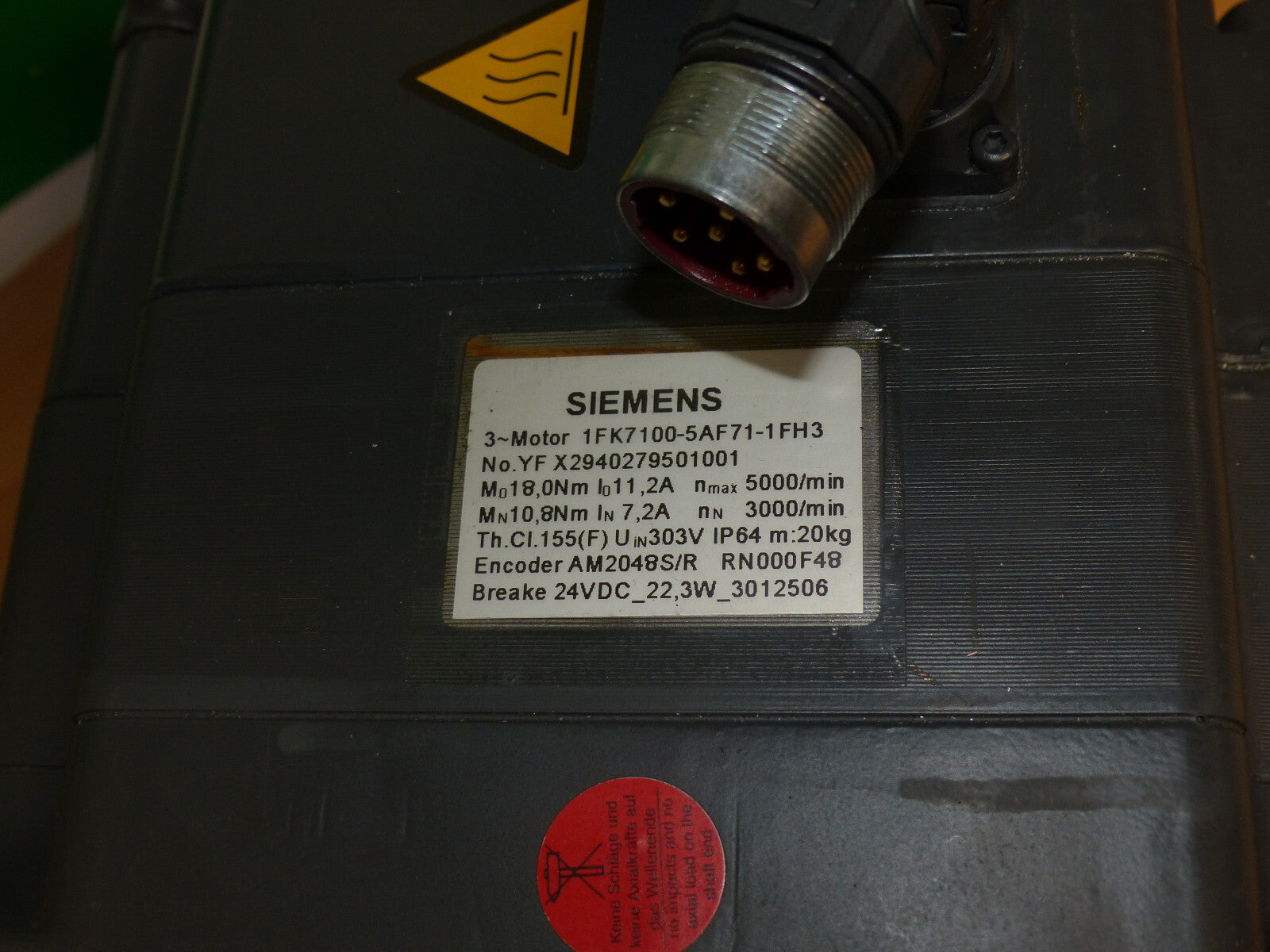 SIEMENS 1FK7100-5AF71-1FH3   1FK71005AF711FH3 used s.Bilder