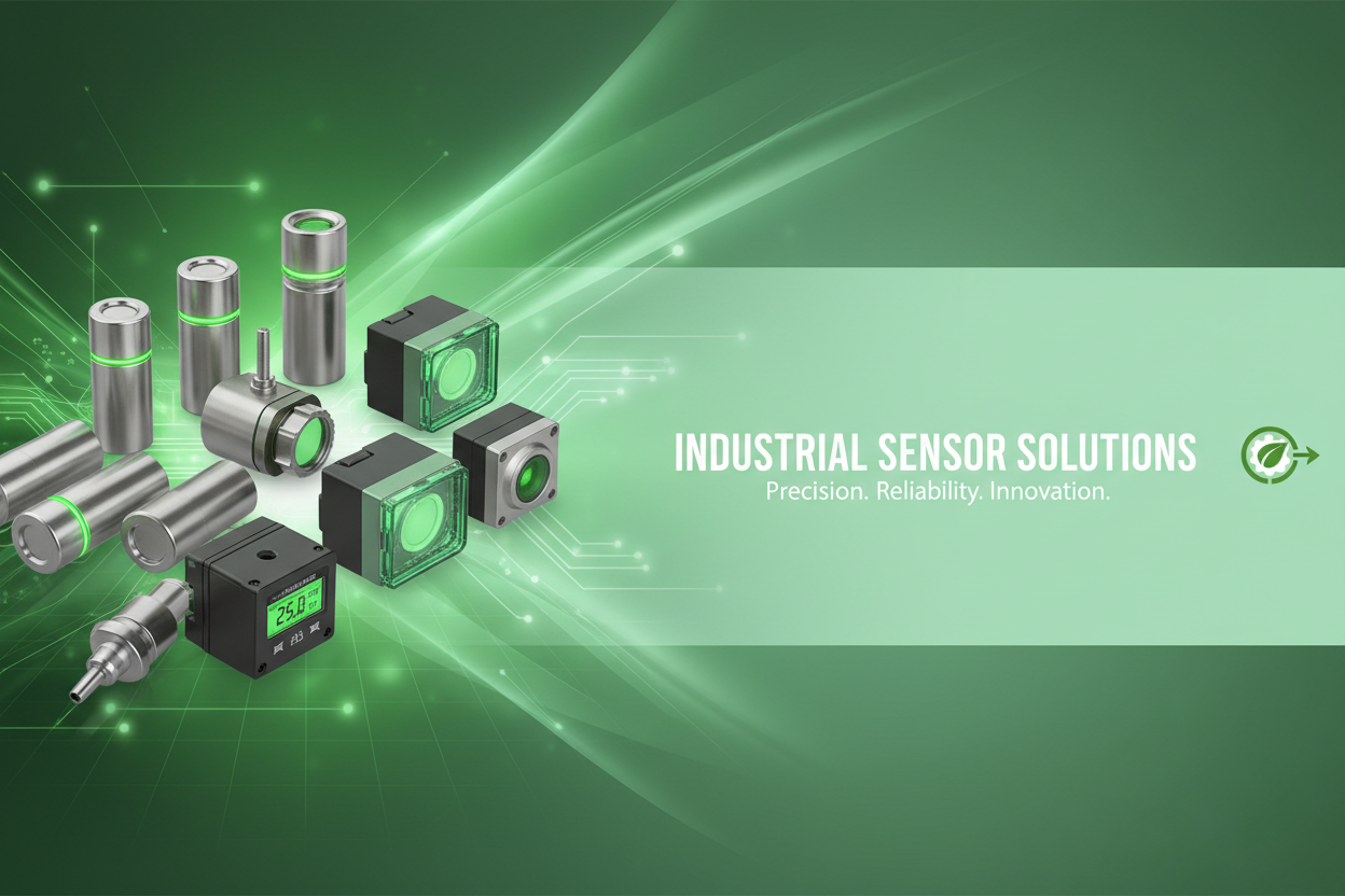 Please make a banner for industrial sensors with greenish tone